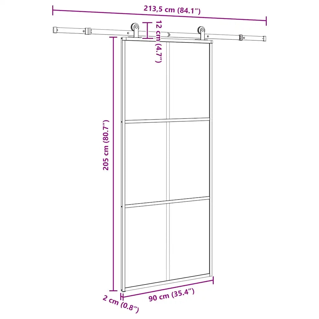 Porta Scorrevole con Ferramenta 90x205cm Vetro ESG Alluminio 3332819
