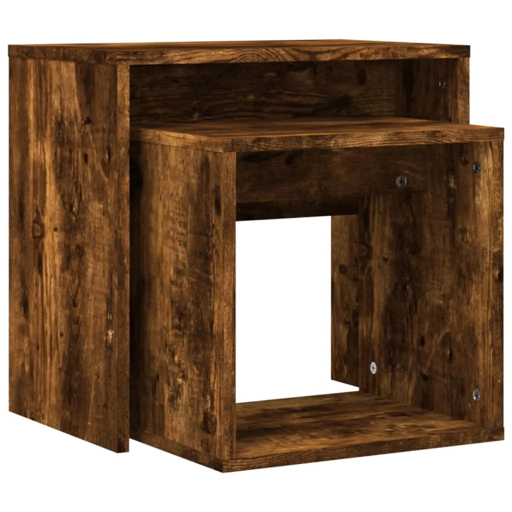 Tavolini Impilabili 2 pz Rovere Fumo in Legno Multistrato 815540