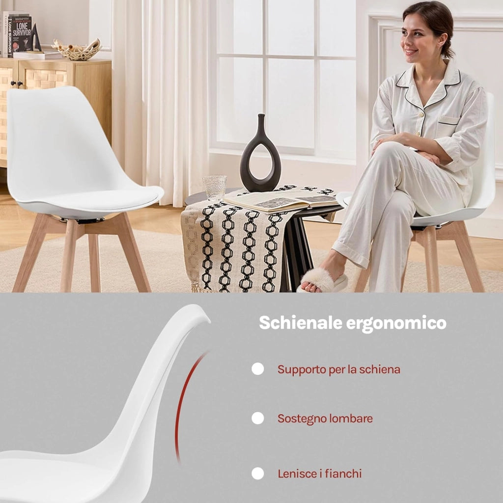 Sedie da Pranzo Set di 2, Sedie Cucina Girevoli con Imbottite Moderne, per Sala da Pranzo, in Legno Massello e Pelle Sintetica, Bianco