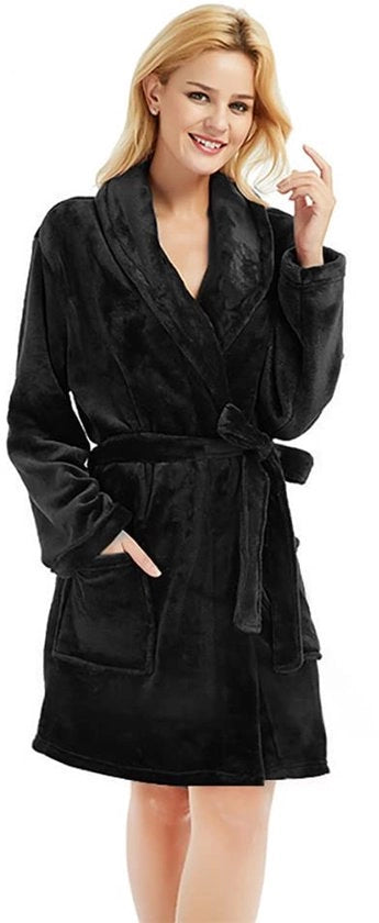 Badia da bagno femminile, corta, soffice e calda, badia da bagno leggera per donne (nero, L/XL)
