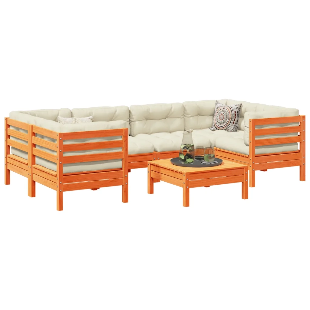 Set Divani Giardino 7 pz con Cuscini Marrone Cera Massello Pino 3299316