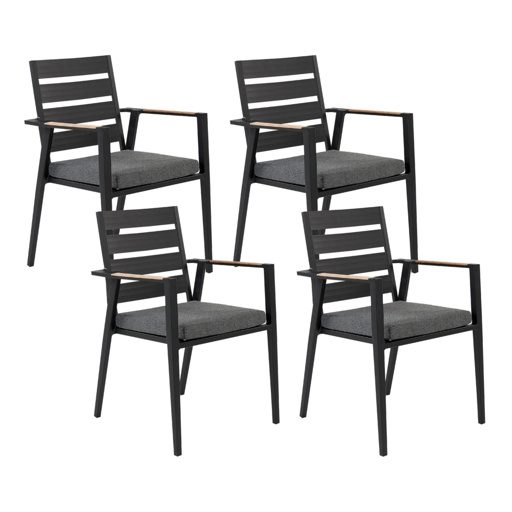 Set di 4 sedie da giardino in metallo nero grigio chiaro con schienale in legno set di 4 sedie da pranzo moderne