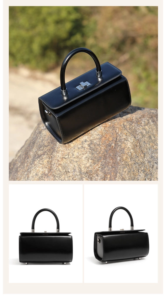 Borsa a tracolla da donna in vera pelle, semplice ed elegante, colore nero.