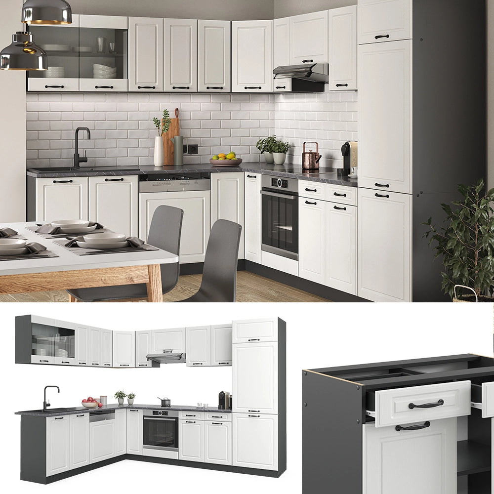 Vicco Cucina angolare completa Bianco casa di campagna/antracite 227 x 287 cm , PL Marmo