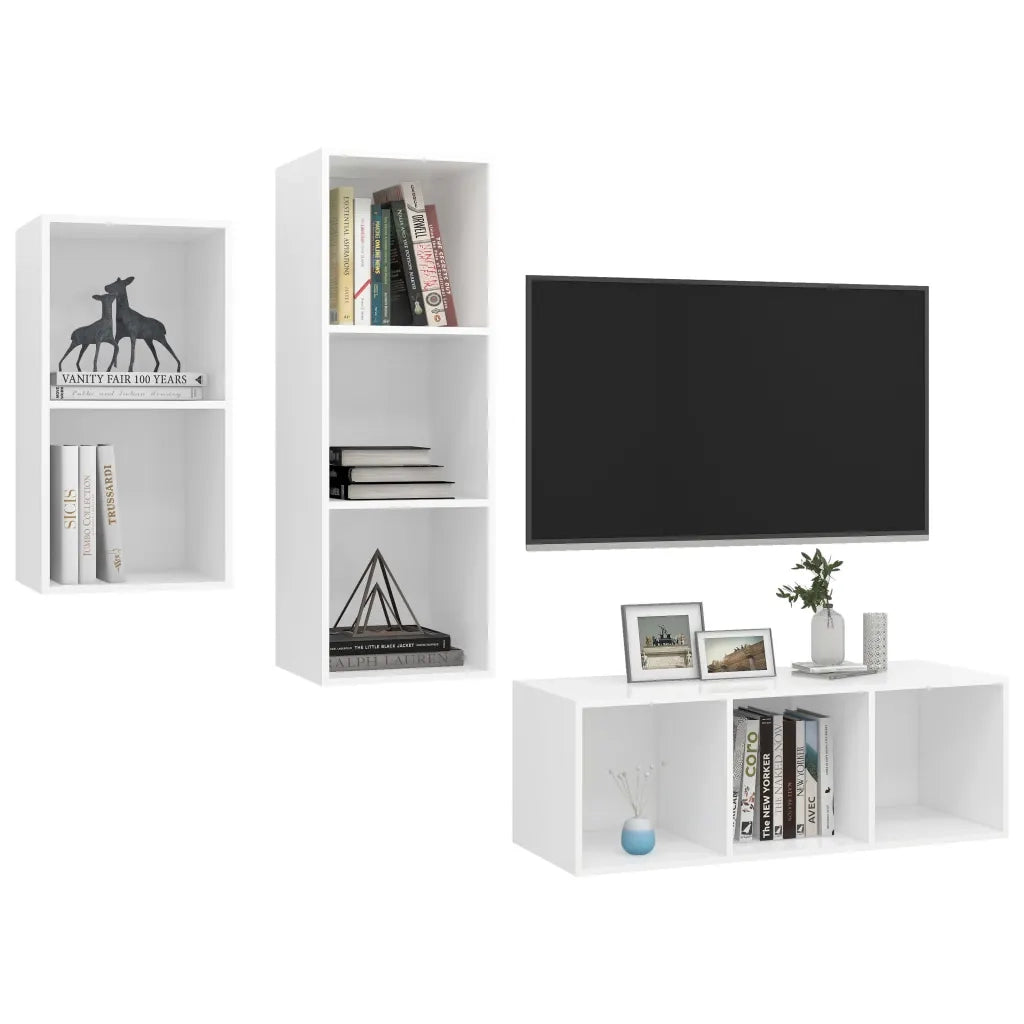 Set Mobili Porta TV 3 pz | Armadietto TV | Mobile Porta TV Bianco in Legno Multistrato