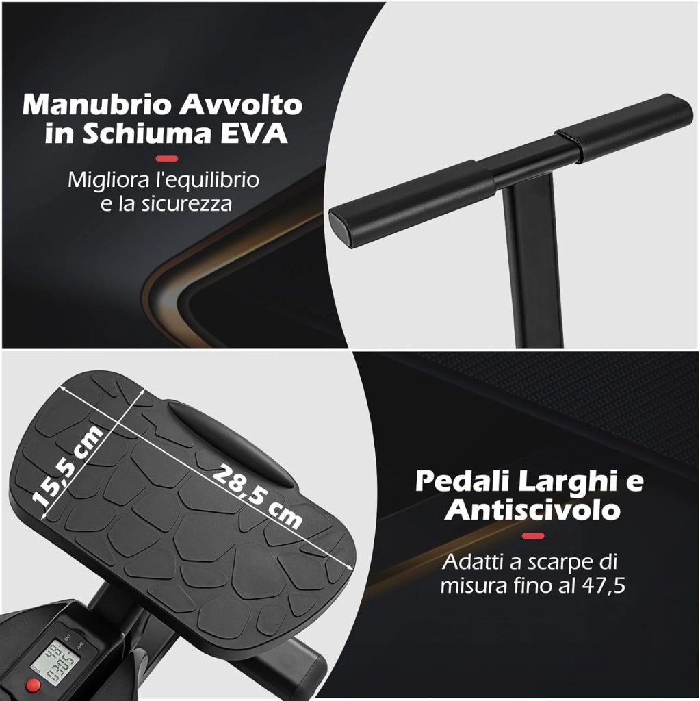 Stepper Fitness con Manubrio Regolabile in Altezza, Display LCD, Pedali Antiscivolo e Resistenza Idraulica, Stepper in Metallo, ABS, PP e EVA per Casa, Ufficio e Palestra