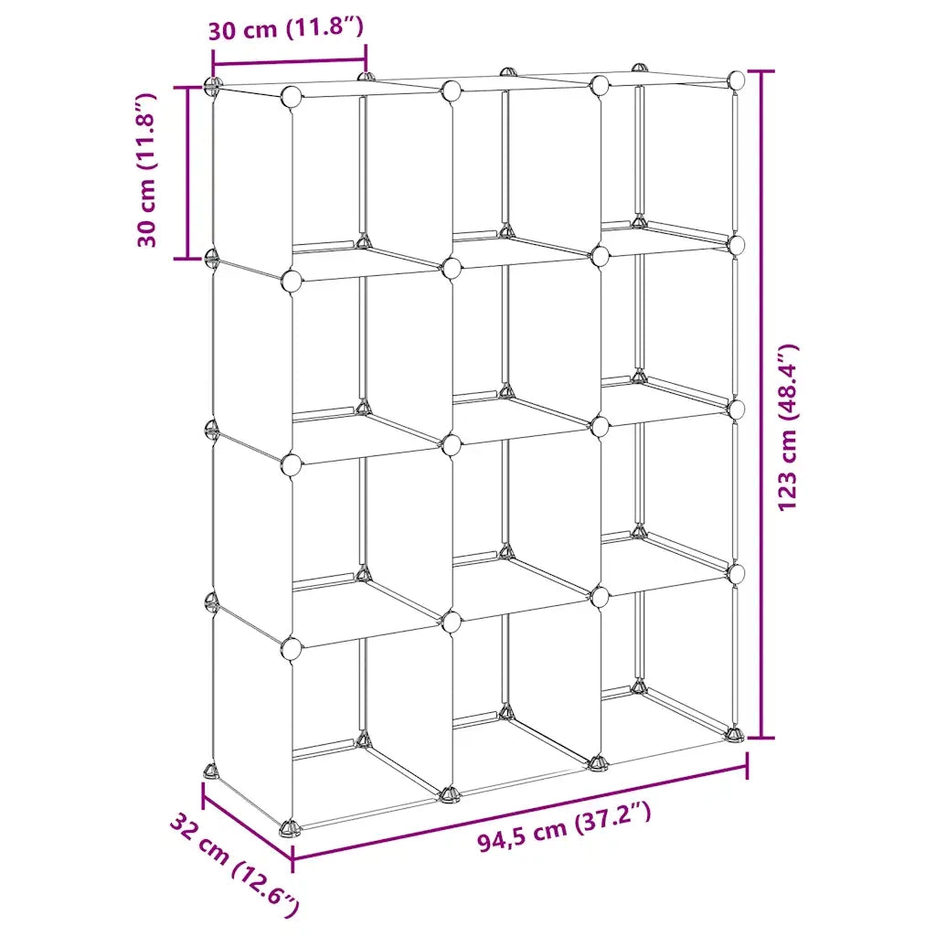 Organizzatore Portaoggetti con 12 Cubi Nero in PP CFW9479456