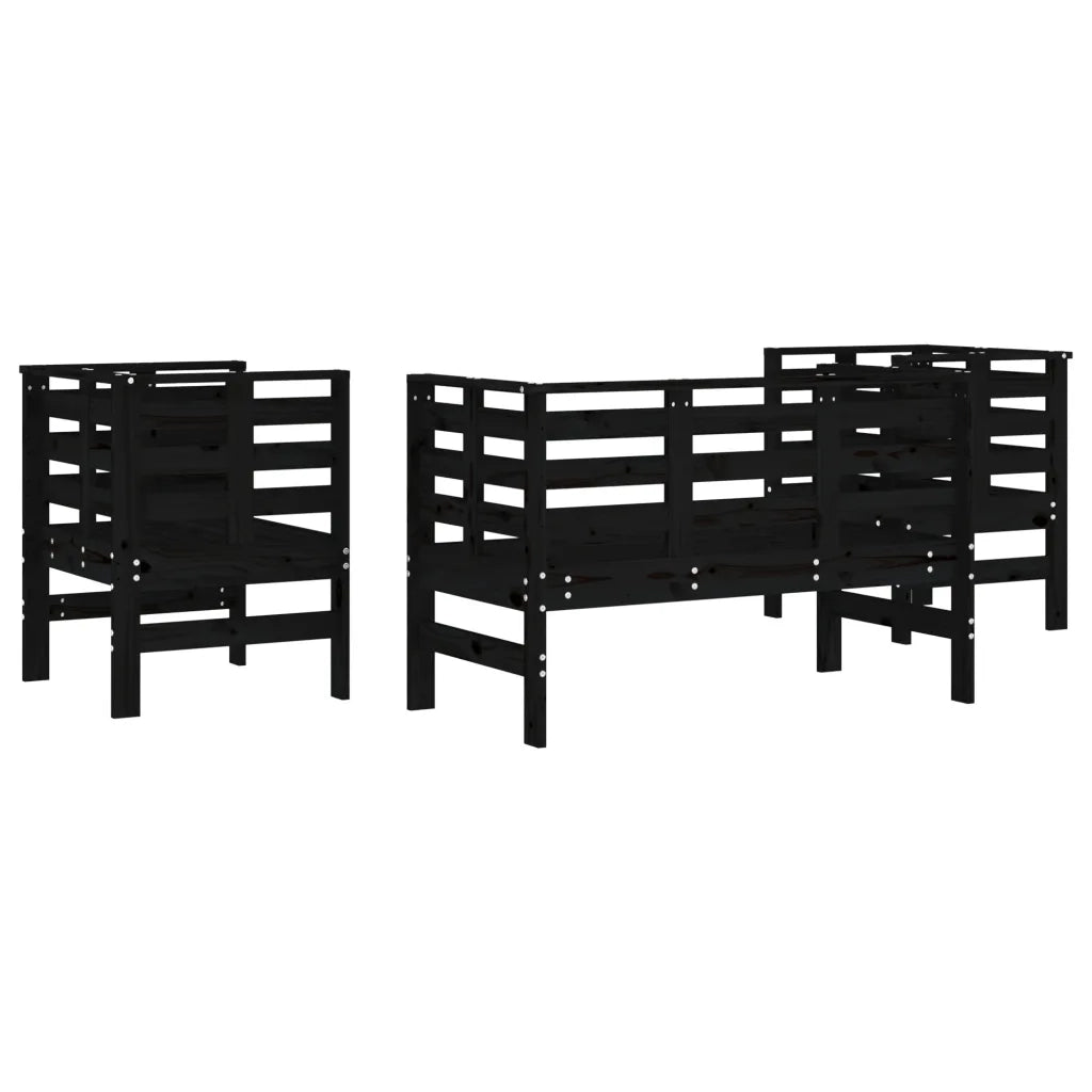 Set Salotto da Giardino 3 pz | Set di Mobili da Esterno Nero in Legno Massello di Pino