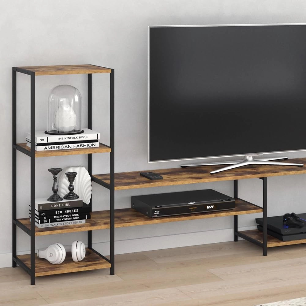 Mobile tv Fyrk, Legno antico, 226 x 93 cm, con ripiani aperti per la conservazione di dispositivi multimediali