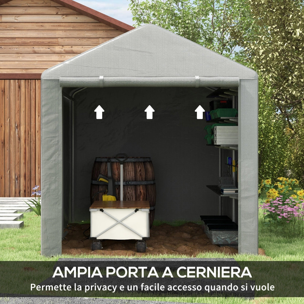 Capanno Box per Attrezzi da Giardino 160x218x172 cm Tenda in PE anti UV e Acciaio Grigio chiaro
