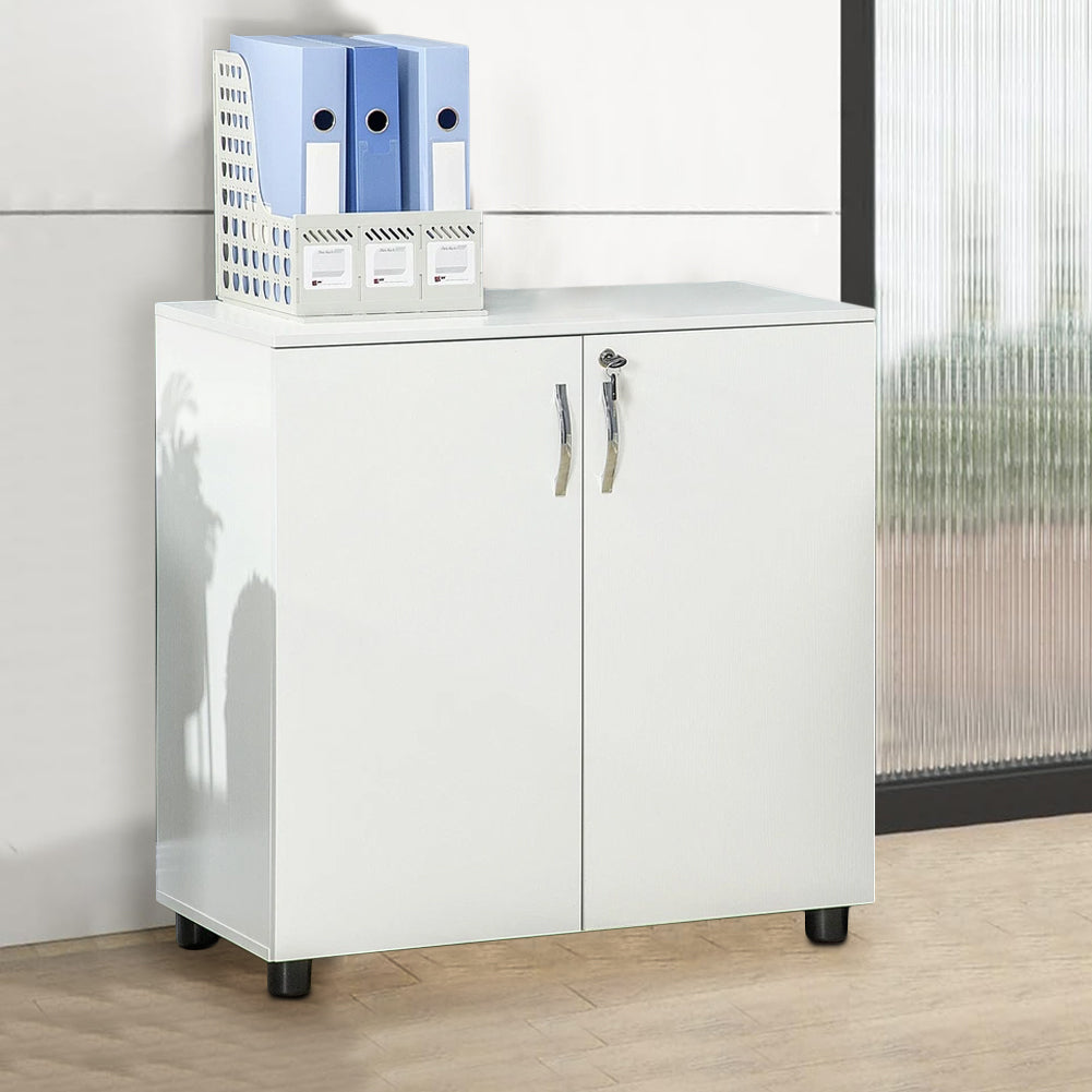Mobile Ufficio Armadietto Porta Documenti Multiuso 80x40x80 cm con Serratura Bianco