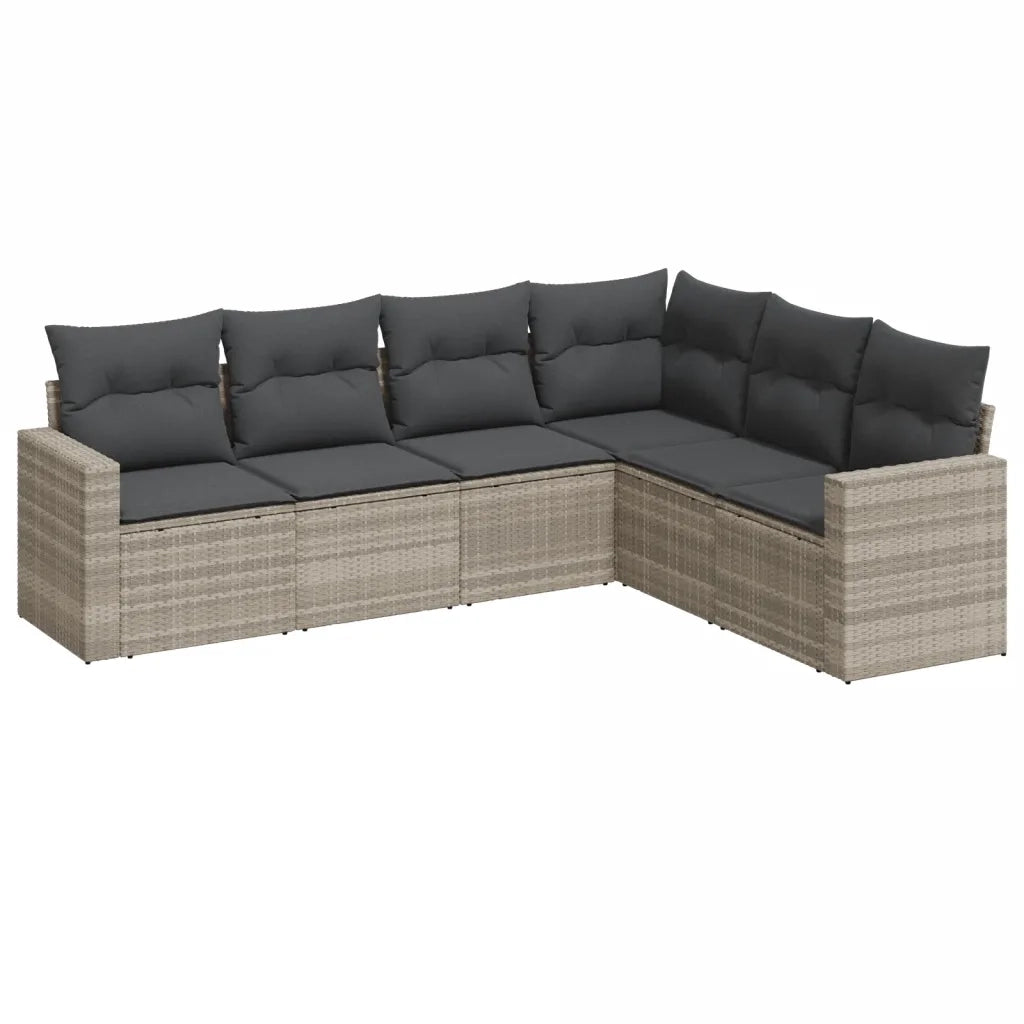 Set Divano da Giardino 6pz con Cuscini Grigio Chiaro Polyrattan