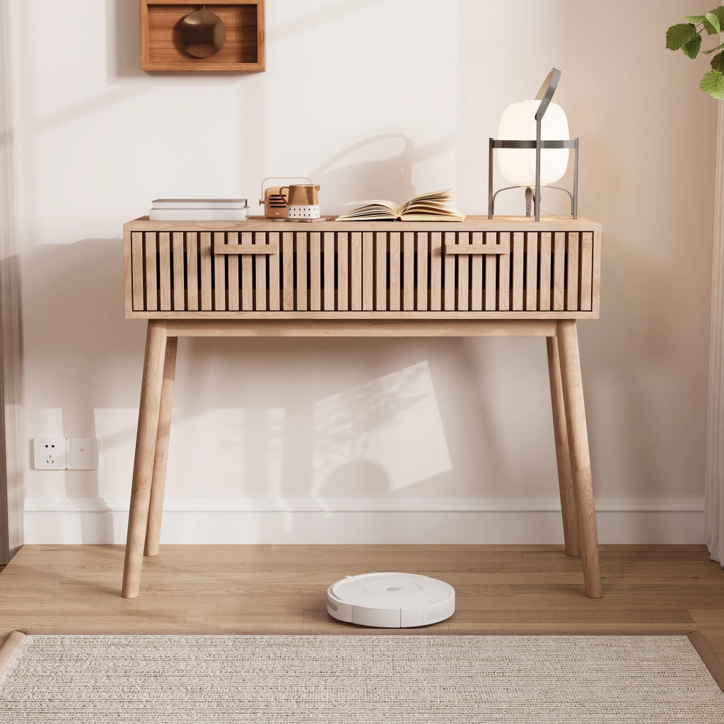 Tavolo consolle 100x35x80 cm con 2 cassetti tavolo da divano scrivtaliano-marrone giallastro