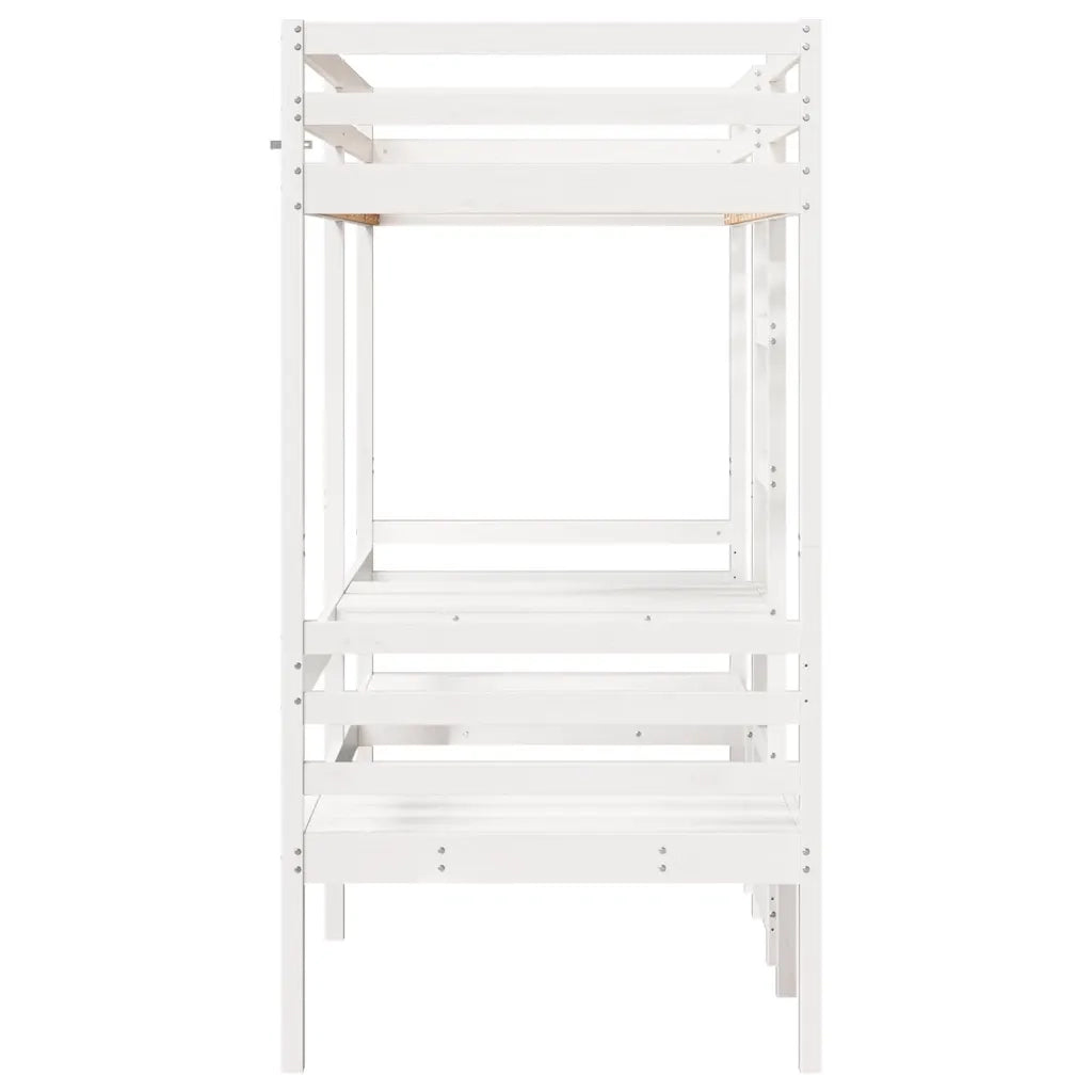 Giroletto Soppalco con Scrivania e Sedie-Struttura Letto Bianco 80x200cm Pino