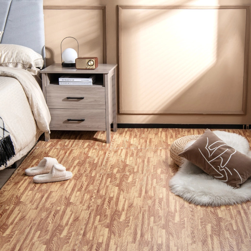 Tappeto puzzle effetto legno in schiuma EVA 61x61cm, Tappetini a incastro con bordi perimetrali copertura 4,5 M2-Tappetini da gioco