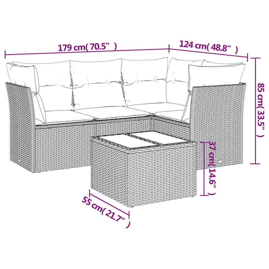vidaXL Set Divano da Giardino 5pz con Cuscini Grigio Chiaro Polyrattan