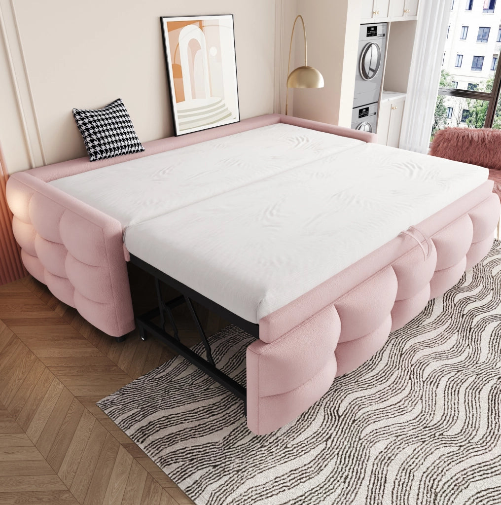 Letto imbottito estraibile Teddy rosa 90/180 x 190 cm