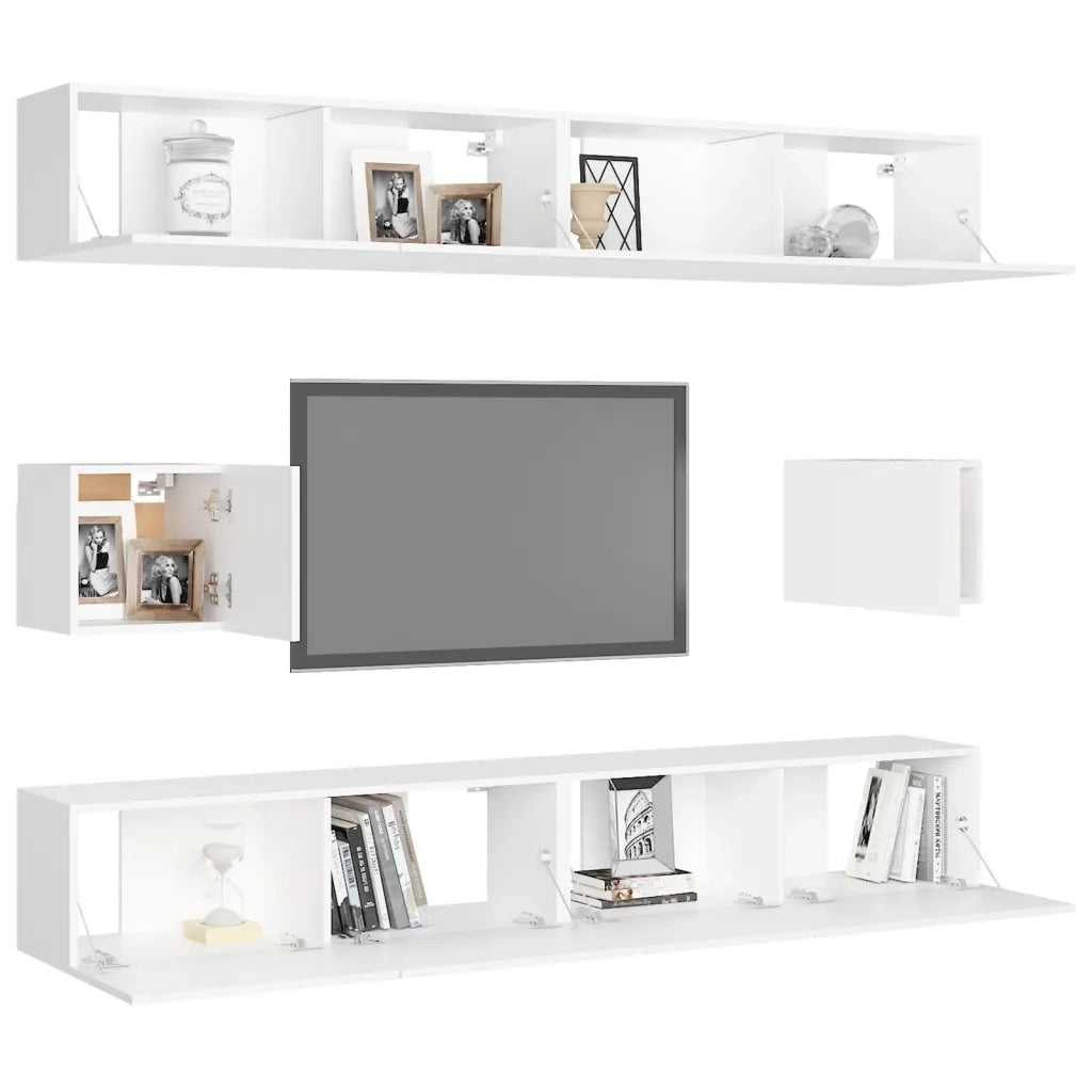 Set Mobili Porta TV 6 pz-Set di 6 Credenza per TV Bianco in Legno Multistrato 508835