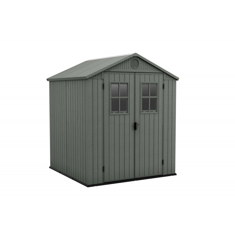 Casetta da giardino in resina EVOTECH+ effetto legno 190x183x221 cm - con pavimento rialzato e doppia porta - Verde – Keter