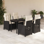 Set da Pranzo da Giardino 5 pz Nero con Cuscini in Polyrattan 3212735