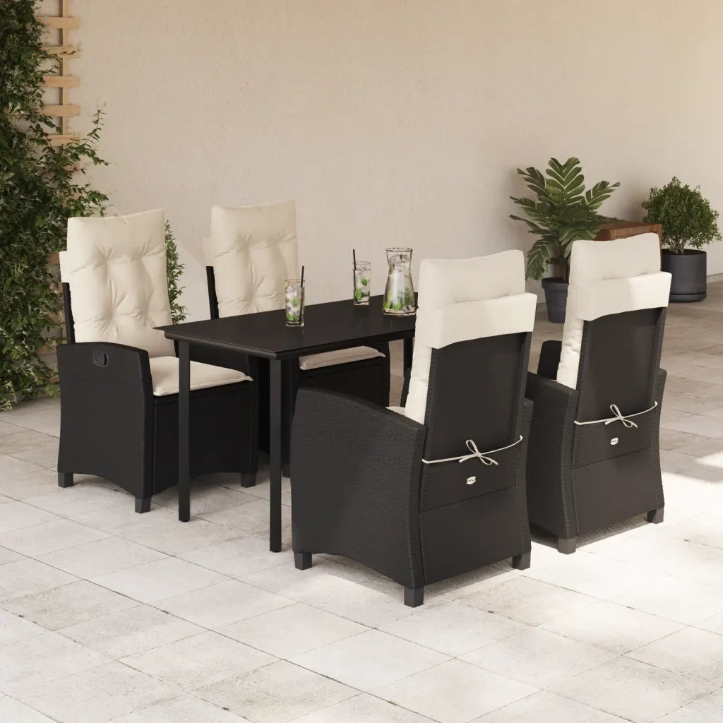 Set da Pranzo da Giardino 5 pz Nero con Cuscini in Polyrattan 3212735