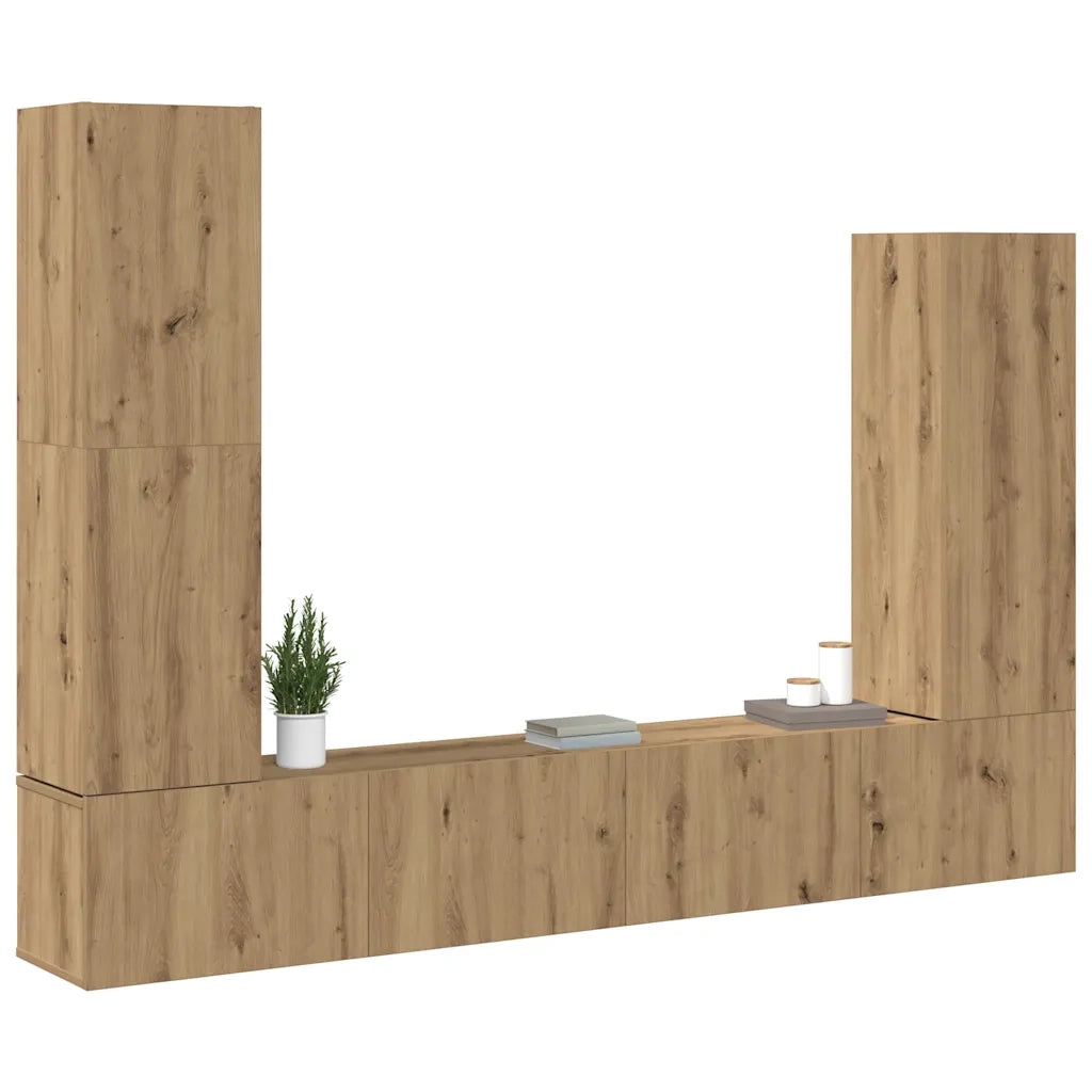Set Mobile TV 4 pz Montato a Parete Rovere in Legno Multistrato 3329218