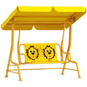 DONDOLO PER BAMBINI DA ESTERNO A 2 POSTI CON TETTUCCIO REGOLABILE E CINTURE DI SICUREZZA 112X75X120 CM GIALLO