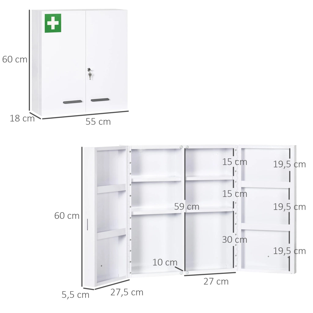 Armadietto per Medicinali ¨C zephmum ¨C Bianco, Acciaio, 55x18x60 cm