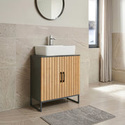 Mobile Sottolavabo Svanes a 2 Ante in Bambù e 3 Scomparti Chiusi 70 x 60 x 30 cm - Grigio Scuro/Naturale [en.casa]