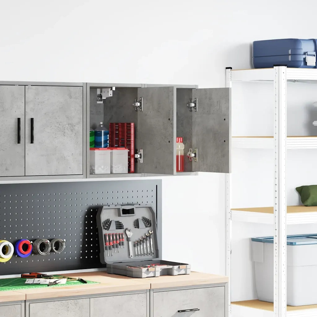 vidaXL Pensili per Garage 2 pz Grigio Cemento in Legno Multistrato
