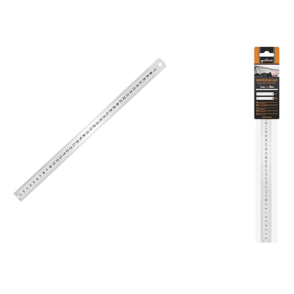 Trade Shop - Righello Metro In Acciaio Inox Metallo 1mm A 40 Cm Riga Segnatura Cm Inch 97764 -