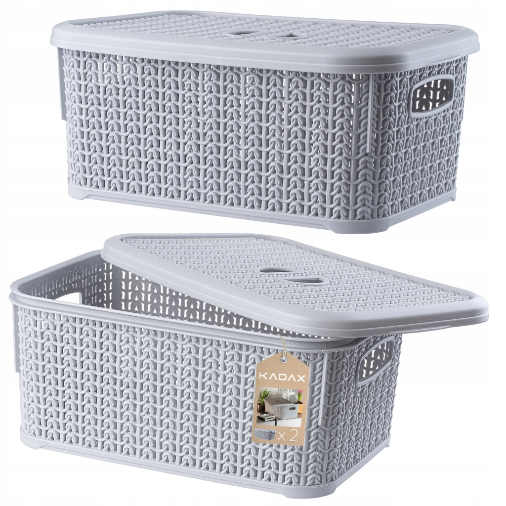 Set di 2 cestini organizer KADAX da 6 litri con coperchio.