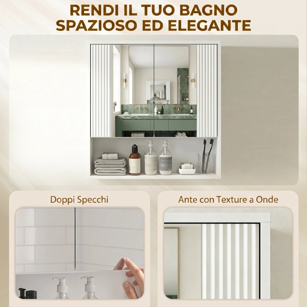 Armadietto da Bagno Parete 60x16x60 cm Mobiletto Ante Soft-Close e Ripiano Regolabile in MDF Bianco