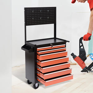 Carrello Porta Utensili Attrezzi con Cassettiera Nero e Arancione 61.5x33x76 cm