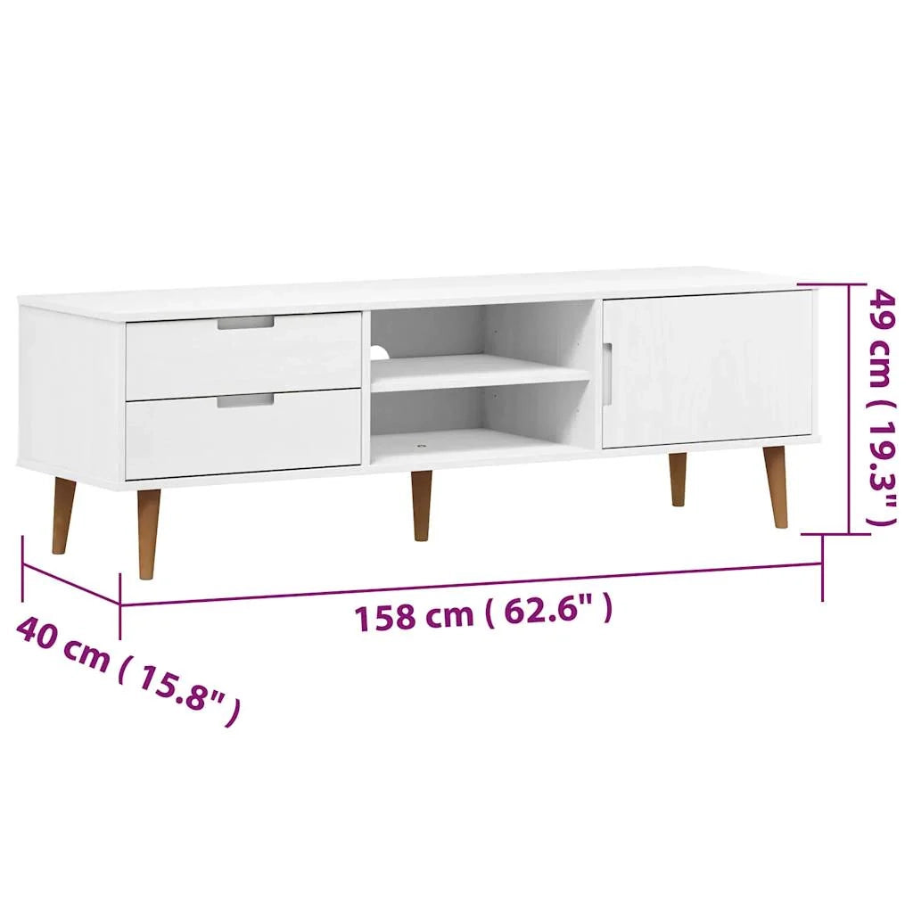Mobile TV multimediale scaffale TV credenza mobile TV sala da pranzo soggiorno camera da letto 158 x 40 x 49 cm legno di pino massiccio bianco 02_0027731