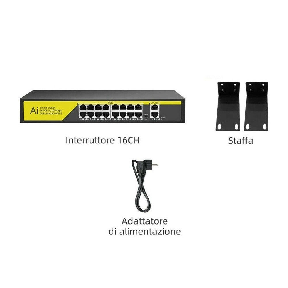 Trade Shop - Switch Di Rete Poe Ethernet 16 Porte 2fe Rj45 10/100mbps Sfp 1000mbps Poe316gm -