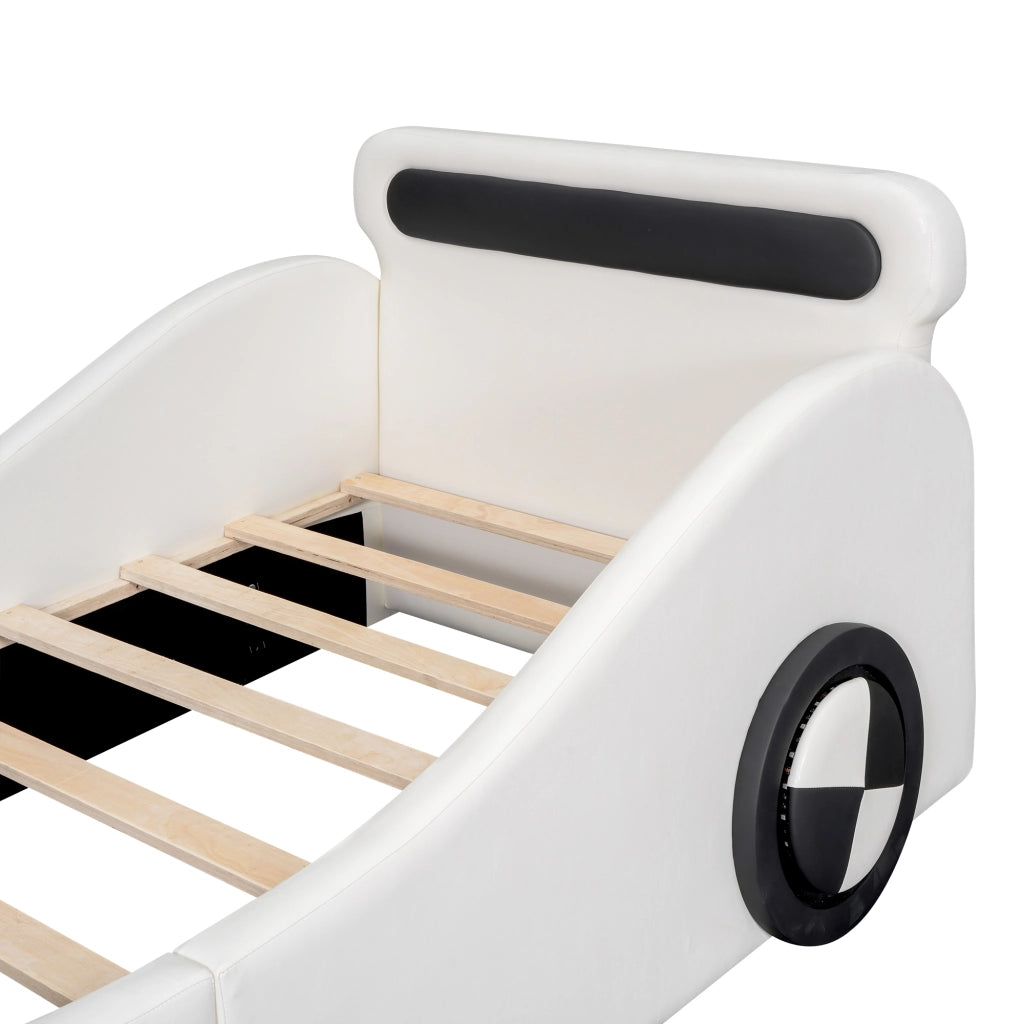 Letto per Bambini 90×200 cm; Singolo con Ruote Luminose e Vano Contenitore; senza Materasso; PU; Bianco
