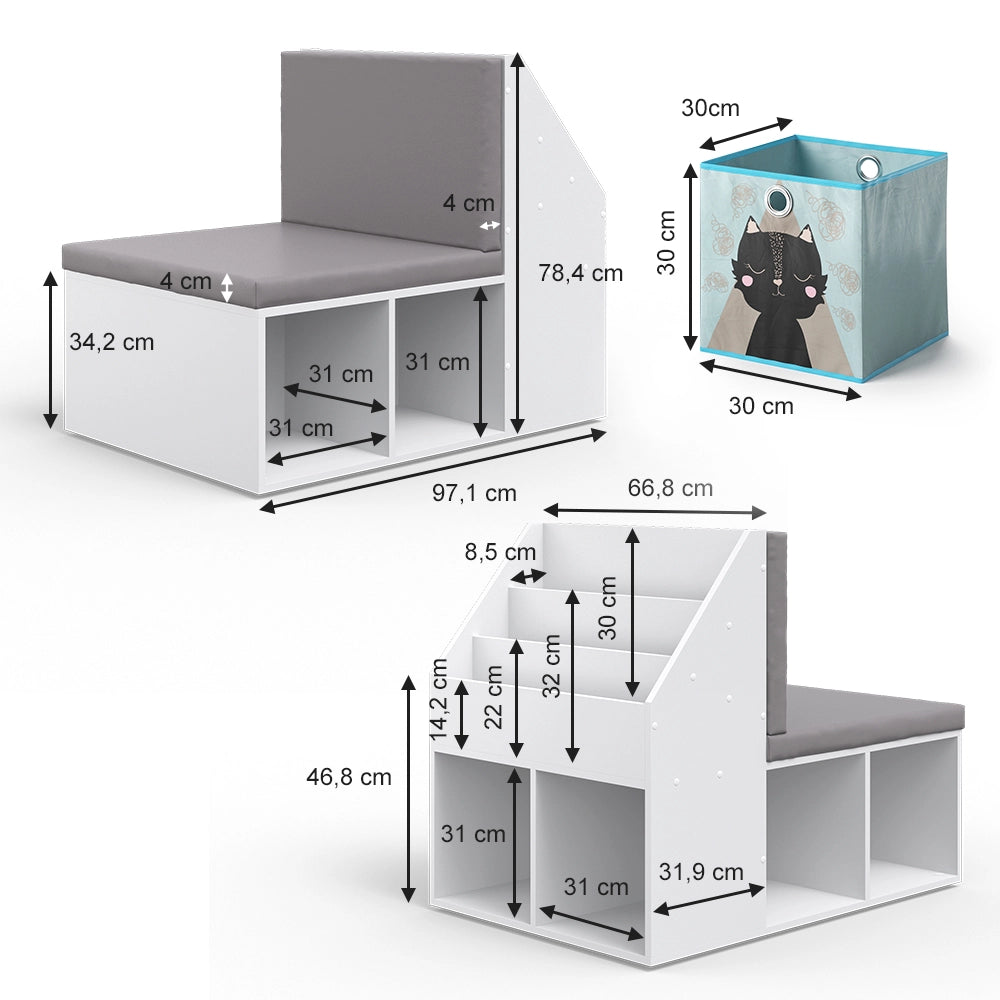 Vicco Libreria bambini Grigio 97.1 x 78.4 cm con 6 scatole pieghevoli grigio