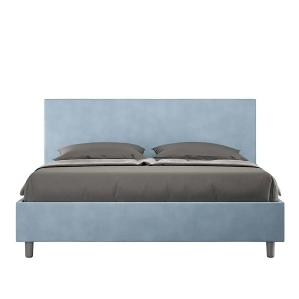 Letto matrimoniale senza rete imbottito 160x190 microfibra azzurro Adele