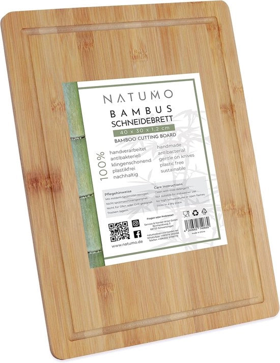 Piastra da taglio in bambù 40 x 30 cm con canale di resina - grande tavolo da cucina e tavola da servizio - legno massello XXL