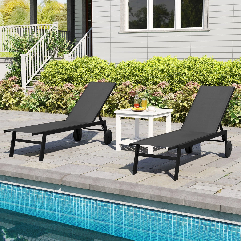 Sdraio patio ruote poltrona reclinabile 6 posizioni schienale regolabile-Sdraio tessuto traspirante prendisole piscina terrazza giardino Grigio