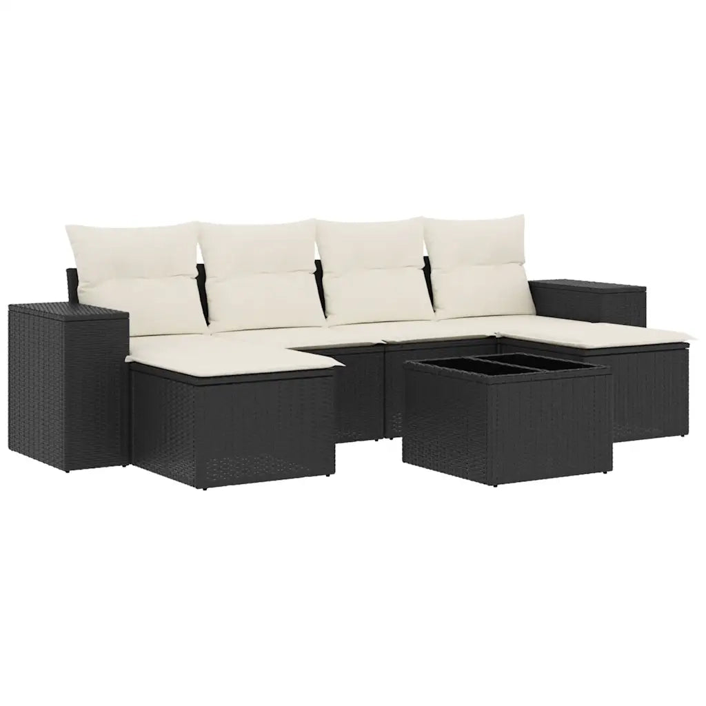 Set Divani da Giardino con Cuscini 7pz Nero Polyrattan