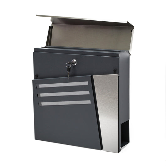 Cassetta postale con vano portagiornale V25 antracite e acciaio inox 370 x 105 x 370 mm