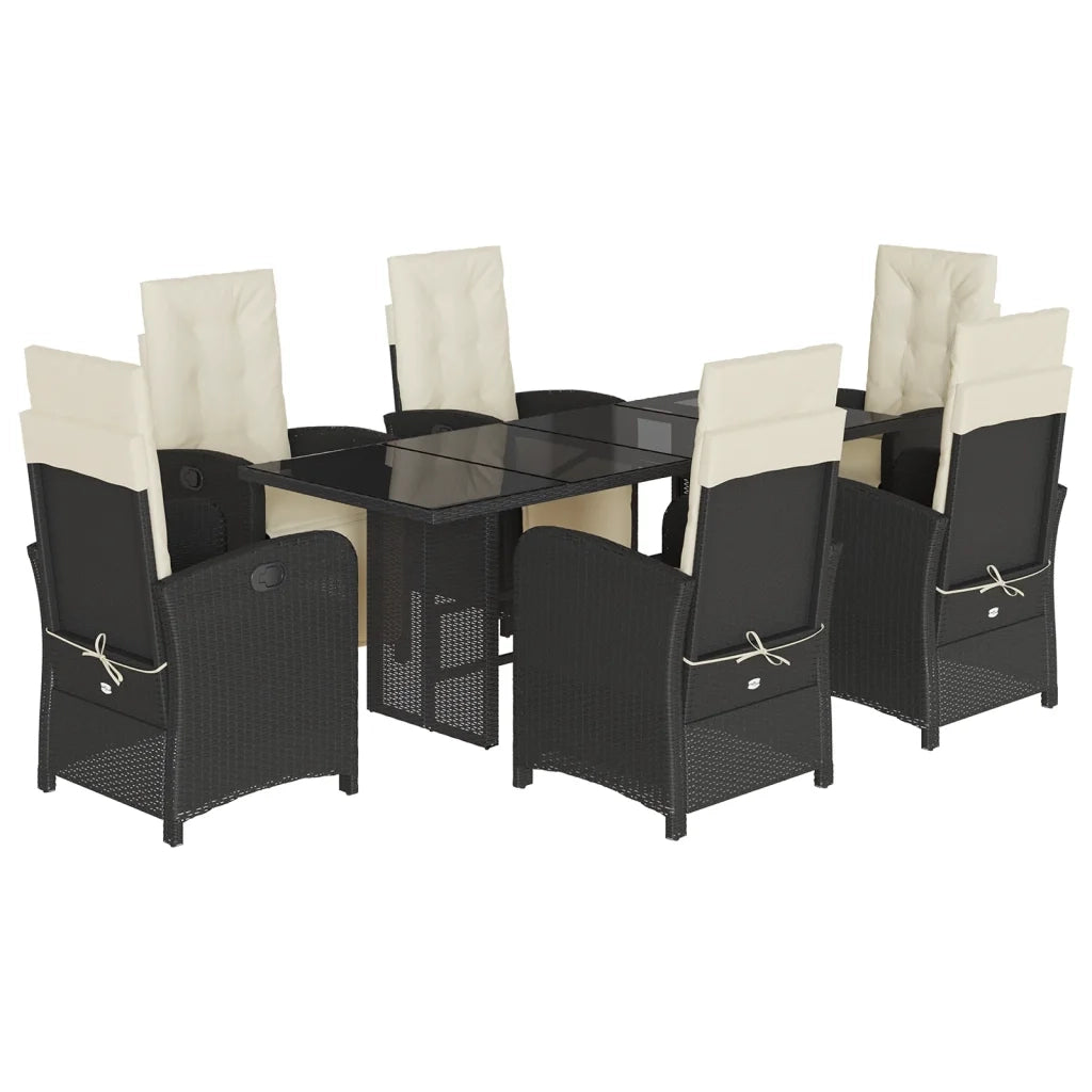 Set da Pranzo da Giardino 7 pz Nero con Cuscini in Polyrattan 3212486