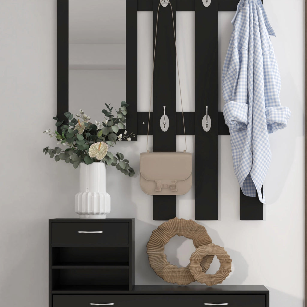 Set Mobile Ingresso con Specchio Appendiabiti e Scarpiera ¨C Xylo ¨C 6 Ganci Nero