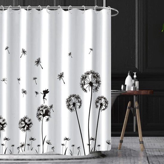 Doccia con Disegno Fiore - Acqua Impermeabile - 1 pezzo - Nero/Bianco - 180 x 200 cm