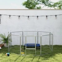 Recinto per Cani a 8 Pannelli Modulabili Pieghevole con Porta in Acciaio, Altezza 80 cm, Argento
