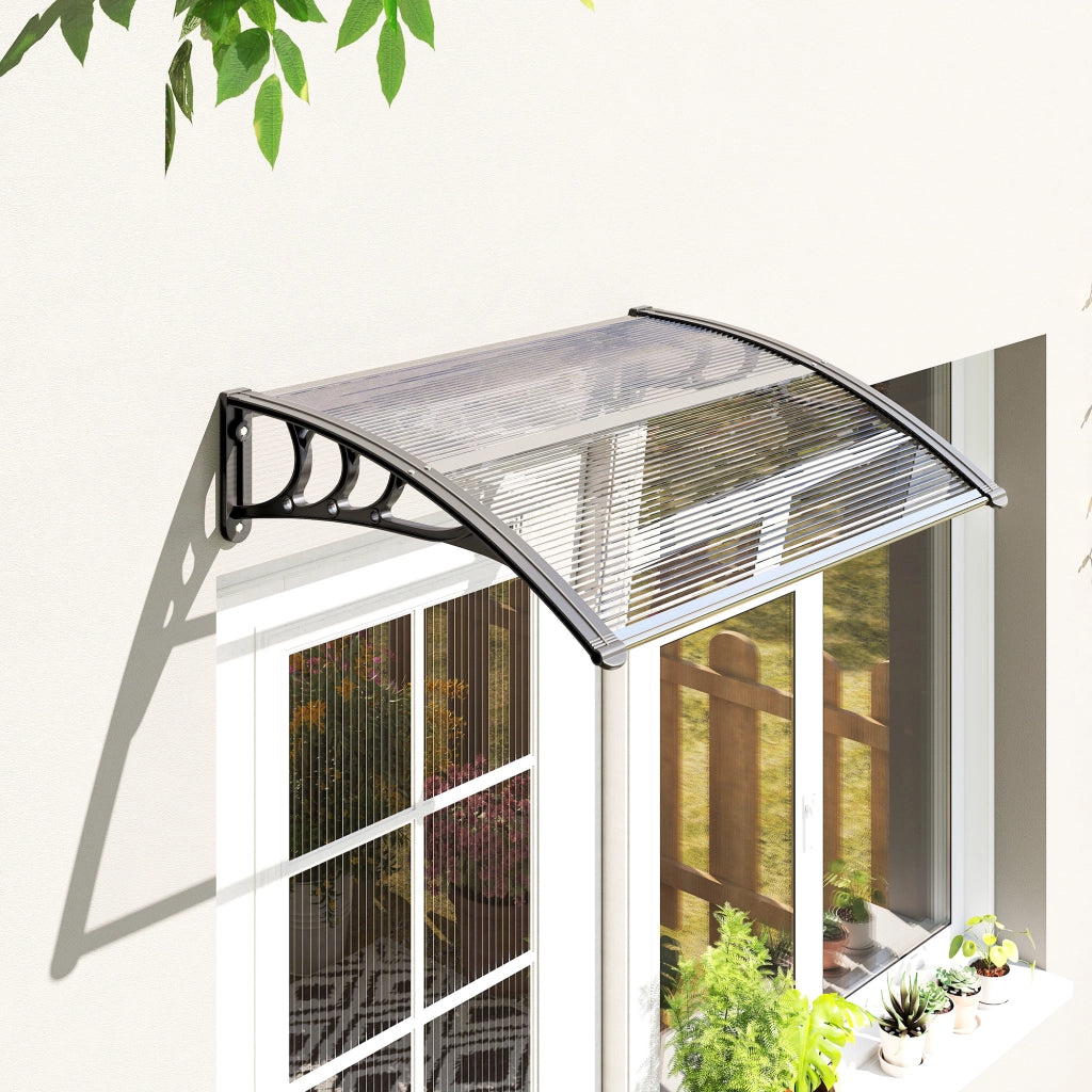 Pensilina da Esterni Impermeabile e Anti-UV, in PC, PP e Alluminio, 75x100x23 cm, Trasparente e Nero