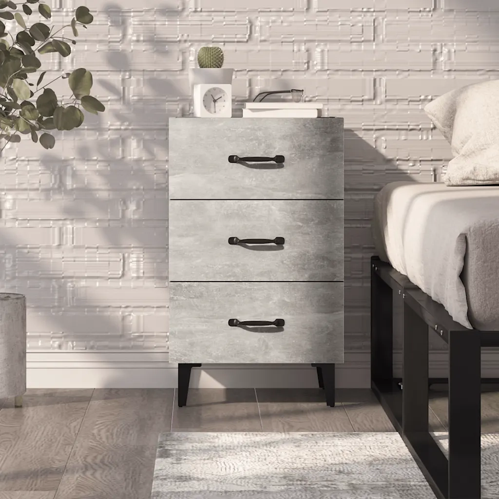 Comodino | Armadio da Notte | Mobiletto da notte Grigio Cemento 40x40x66 cm in Legno Multistrato