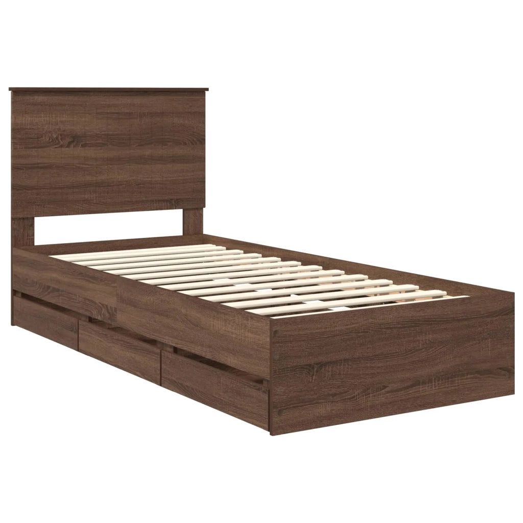 Struttura del letto con cassetto Rovere Marrone 90 x 190 cm